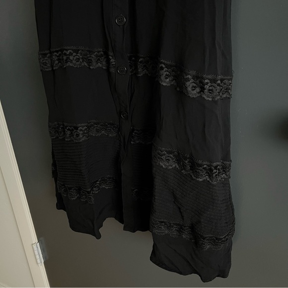 Reformation Woodson Dress Black Sz 0 Lace Insets Semi-Sheer Puff Sleeves Ruffle - Picture 8 of 13